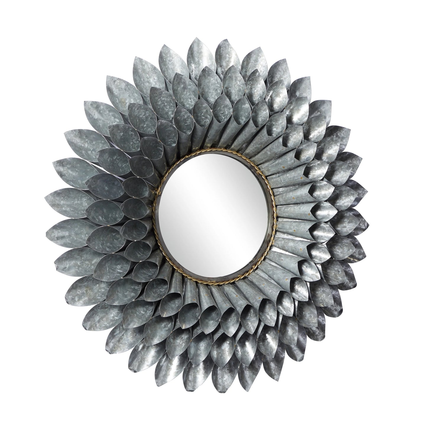 DecMode 32"W, 32"H Round Wall Mirror, Grey