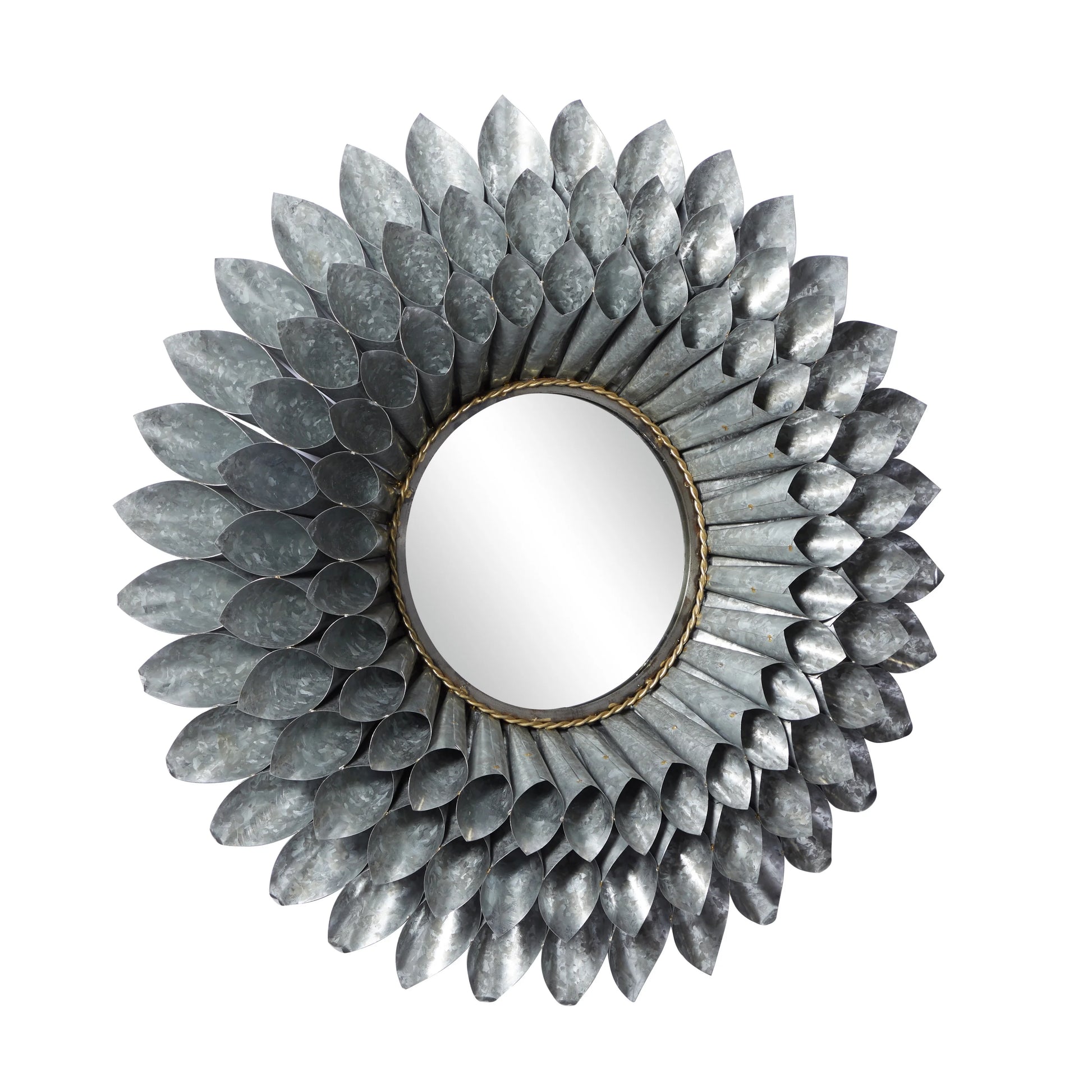 DecMode 32"W, 32"H Round Wall Mirror, Grey