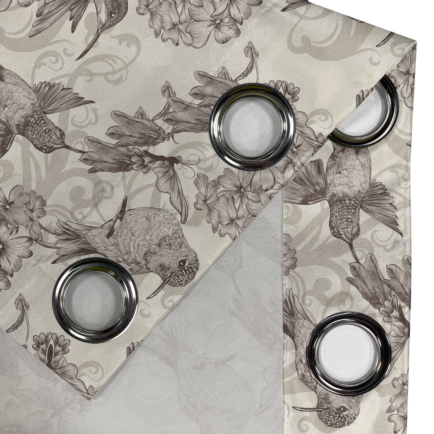Hummingbirds Grommet Curtain, Birds and Flowers Monochromic Classical Design Nostalgia Ornate, Decorative 2-Panel Window Drapes for Bedroom Living Room, 50" x 120", Cream Beige Brown, by Ambesonne