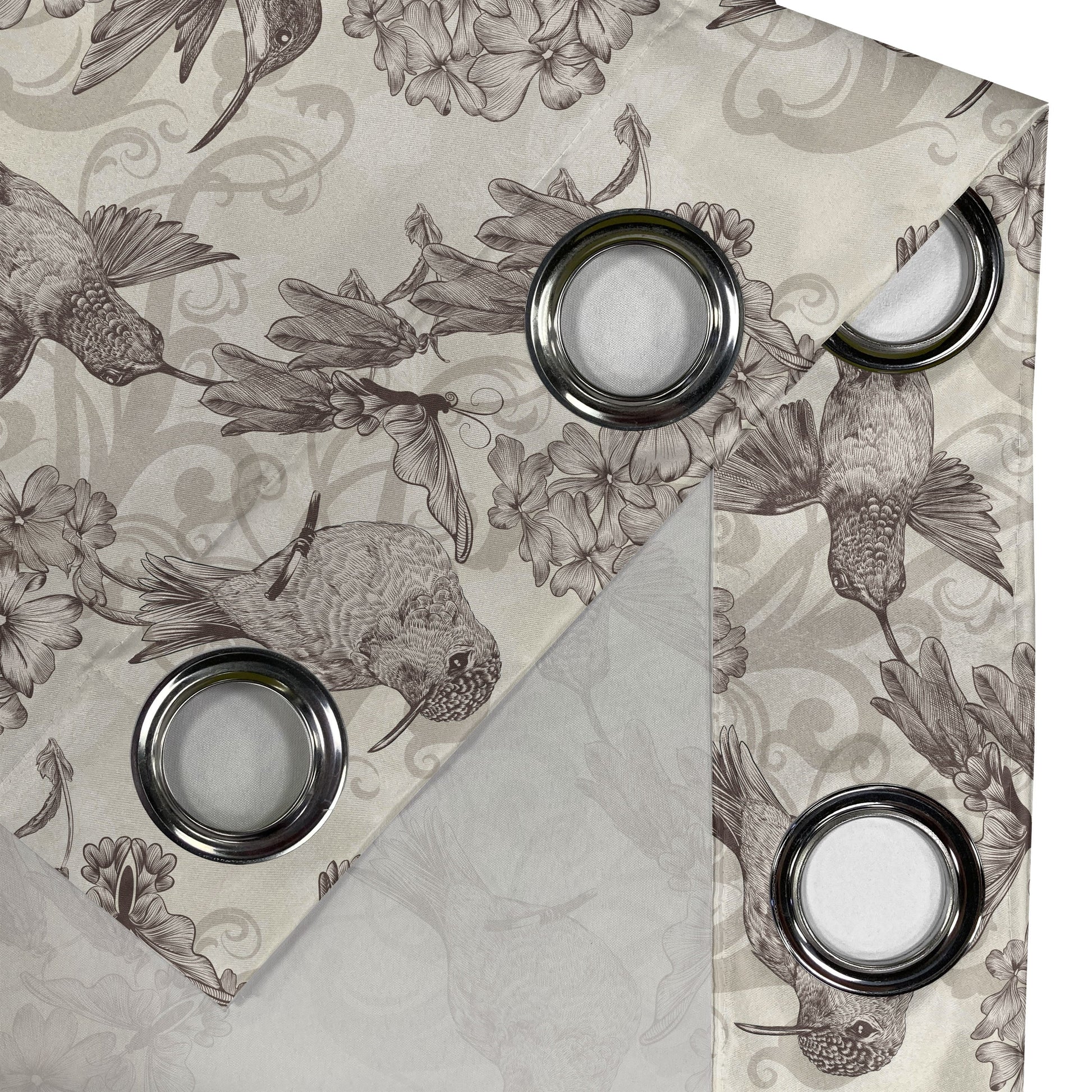 Hummingbirds Grommet Curtain, Birds and Flowers Monochromic Classical Design Nostalgia Ornate, Decorative 2-Panel Window Drapes for Bedroom Living Room, 50" x 120", Cream Beige Brown, by Ambesonne