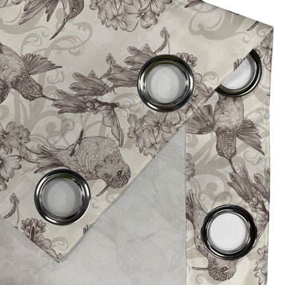 Hummingbirds Grommet Curtain, Birds and Flowers Monochromic Classical Design Nostalgia Ornate, Decorative 2-Panel Window Drapes for Bedroom Living Room, 50" x 120", Cream Beige Brown, by Ambesonne