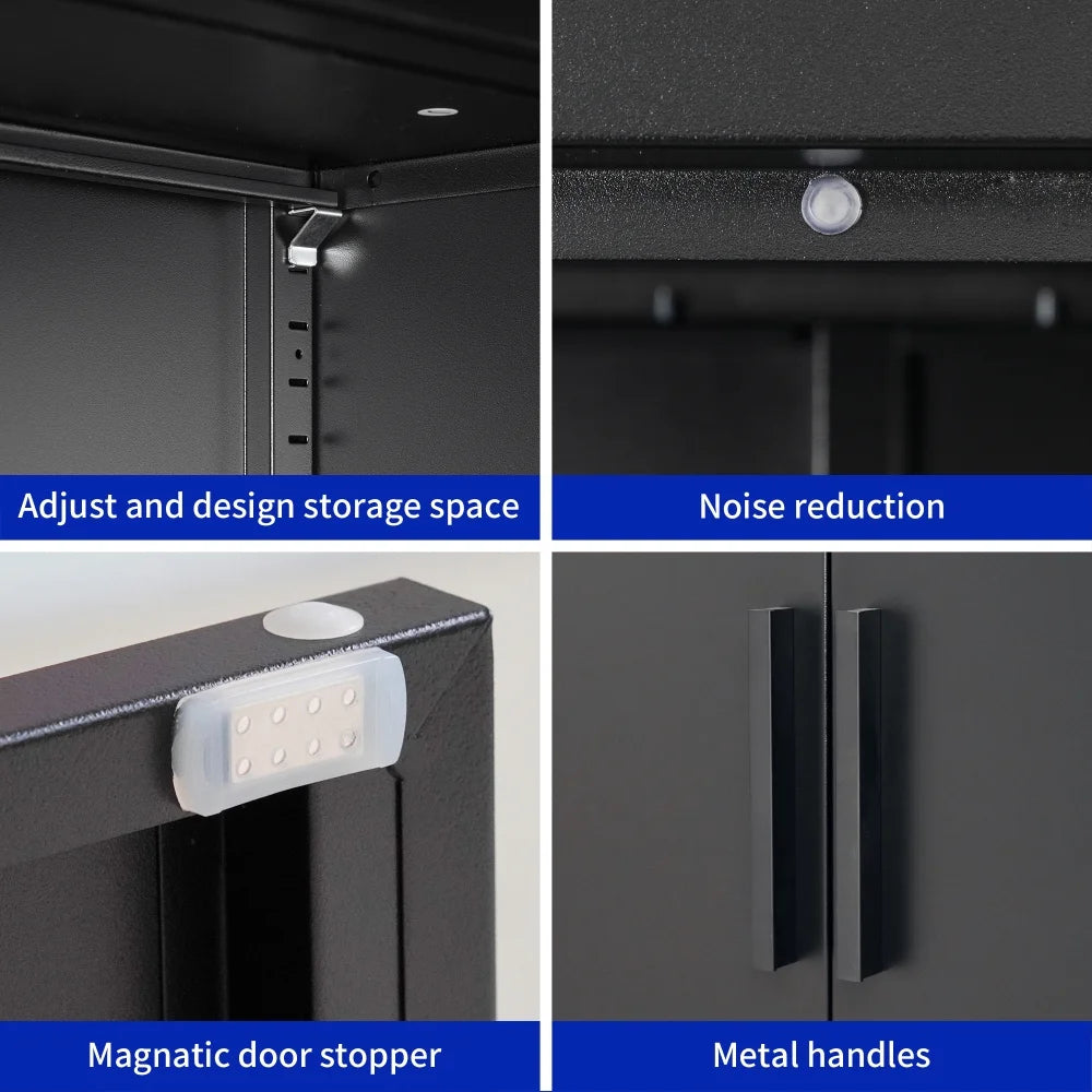 31.5" Metal Storage Cabinet with 2 Doors and 2 Adjustable Shelves, Garage Storage Cabinet with Metal Handles, Metal File Cabinet for Home Office School Gym, Black
