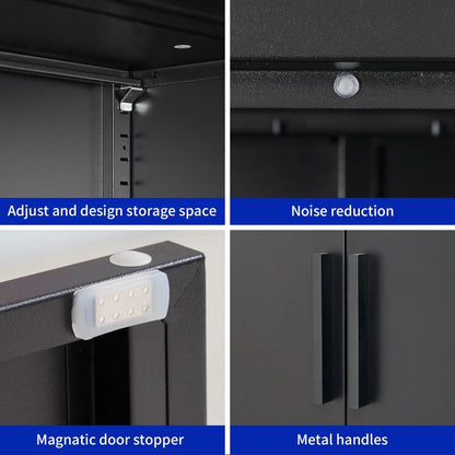 31.5" Metal Storage Cabinet with 2 Doors and 2 Adjustable Shelves, Garage Storage Cabinet with Metal Handles, Metal File Cabinet for Home Office School Gym, Black