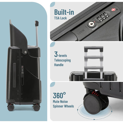 22 Inch TSA Lock Luggage with for Kids& Adult,Check in Lockable Spinner Wheels Free Luggage Cover and Safety Seatbelt Travel Suitcase