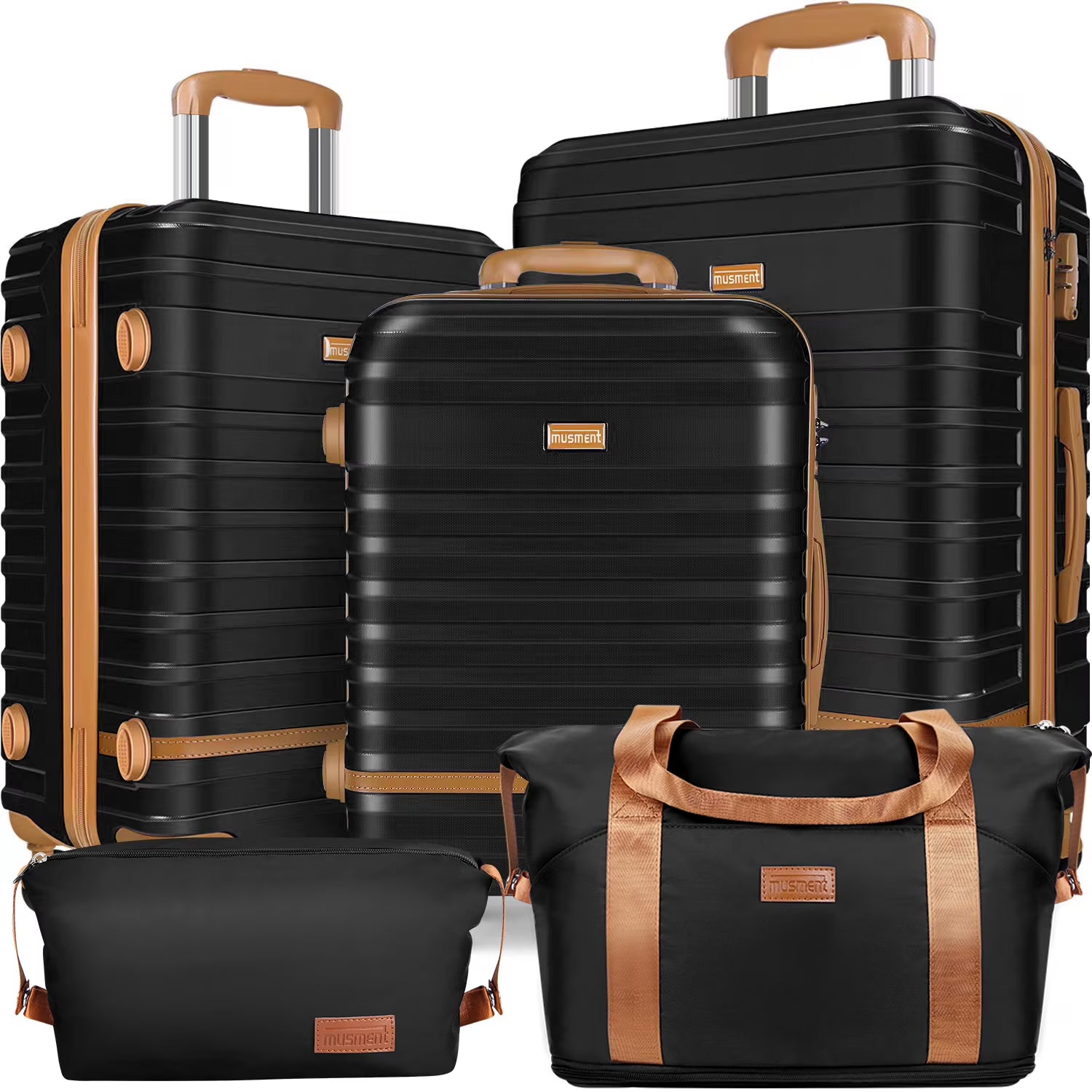GAZILY 12.00" 3 Piece Hardside Spinner Lightweight Luggage Set, Black