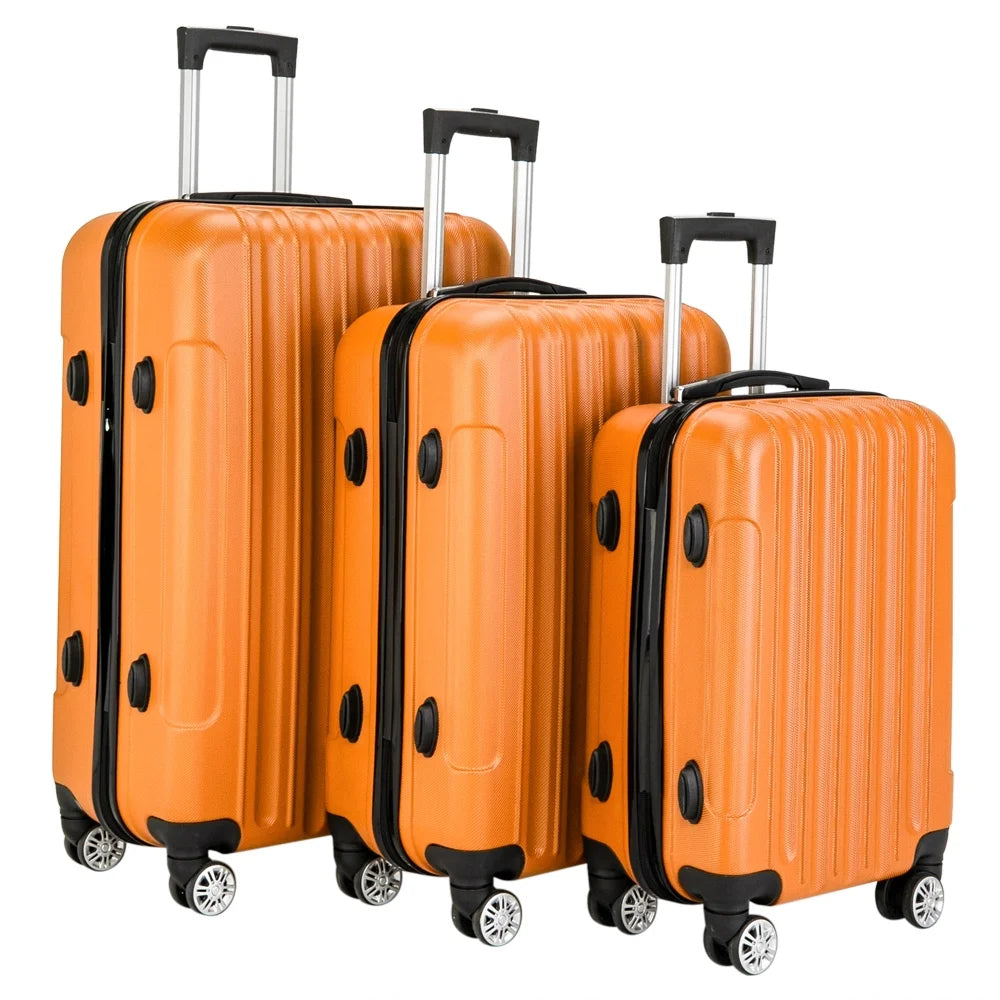 3-in-1 Multifunctional Large Capacity Traveling Storage Suitcase, Luggage Set ABS Suitcase 3 Piece Set with TSA Lock Spinner Wheels 20" 24" 28", 3-in-1 Orange Luggage
