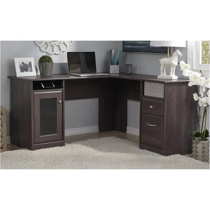 Pemberly Row 60" Home Office L-Shape Desk with 4-Port USB Hub and File Drawer in Heather Gray