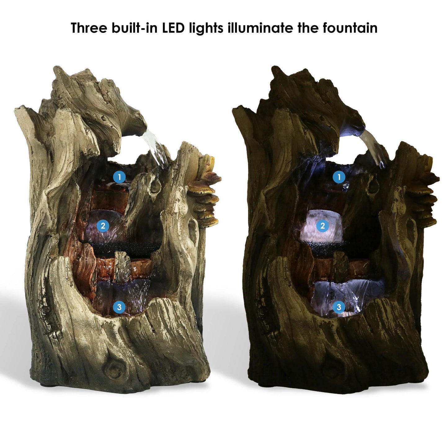 Sunnydaze Indoor Home Decorative Cascading Caves Waterfall Tabletop Water Fountain with LED Lights - 14"