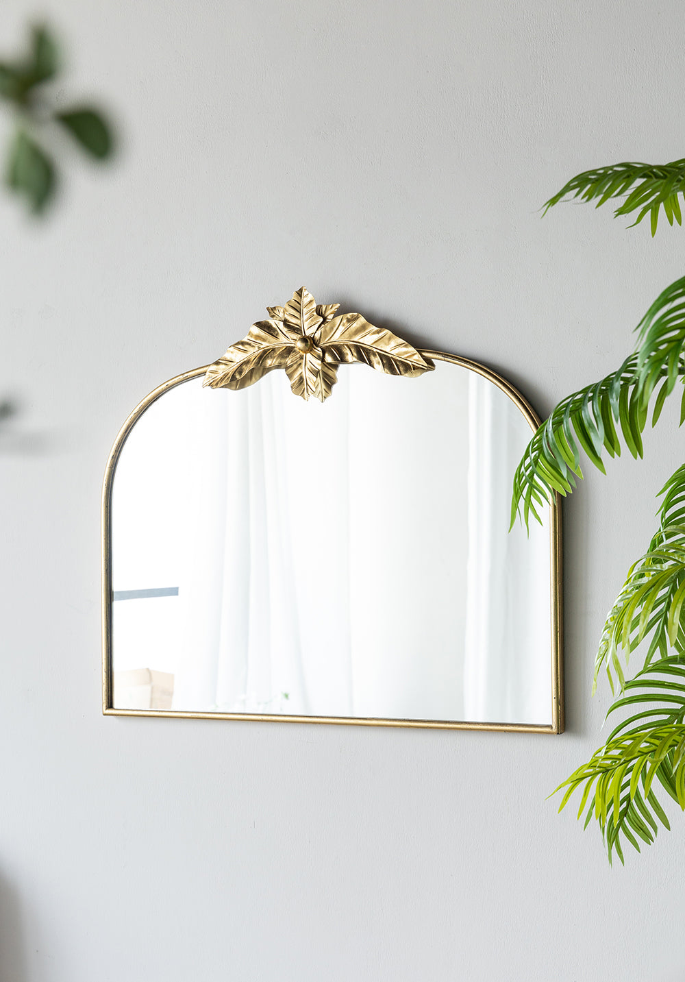 A& B Home Arched Gold Wall Mirror with Leaf Accent 39.6" x 2" x 35"