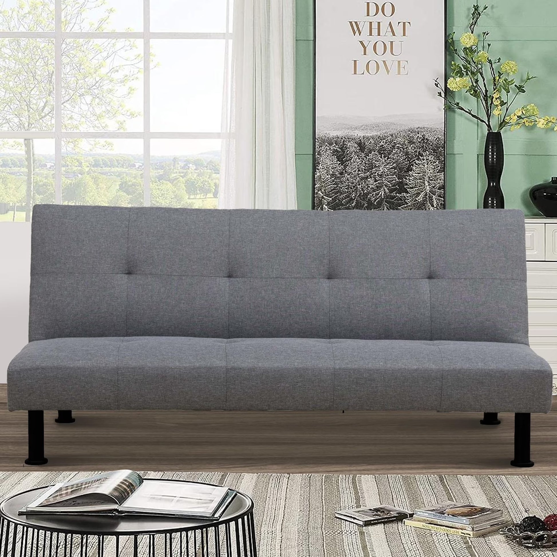 Aukfa Modern Futon Convertible Sofa Bed for Home Office, Adjustable Backrest, Flannel, Orange