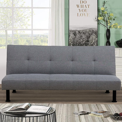 Aukfa Modern Futon Convertible Sofa Bed for Home Office, Adjustable Backrest, Flannel, Orange