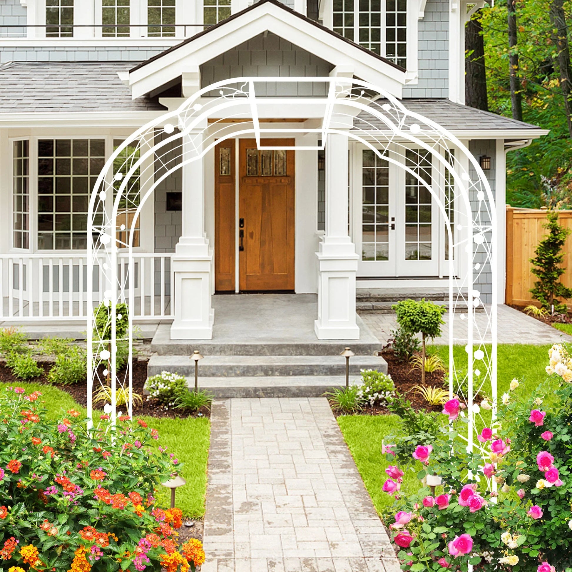 Metal Garden Arch 8.2 Feet High x 6.2 Feet Wide Trellis for Climbing Plants and Outdoor Decor