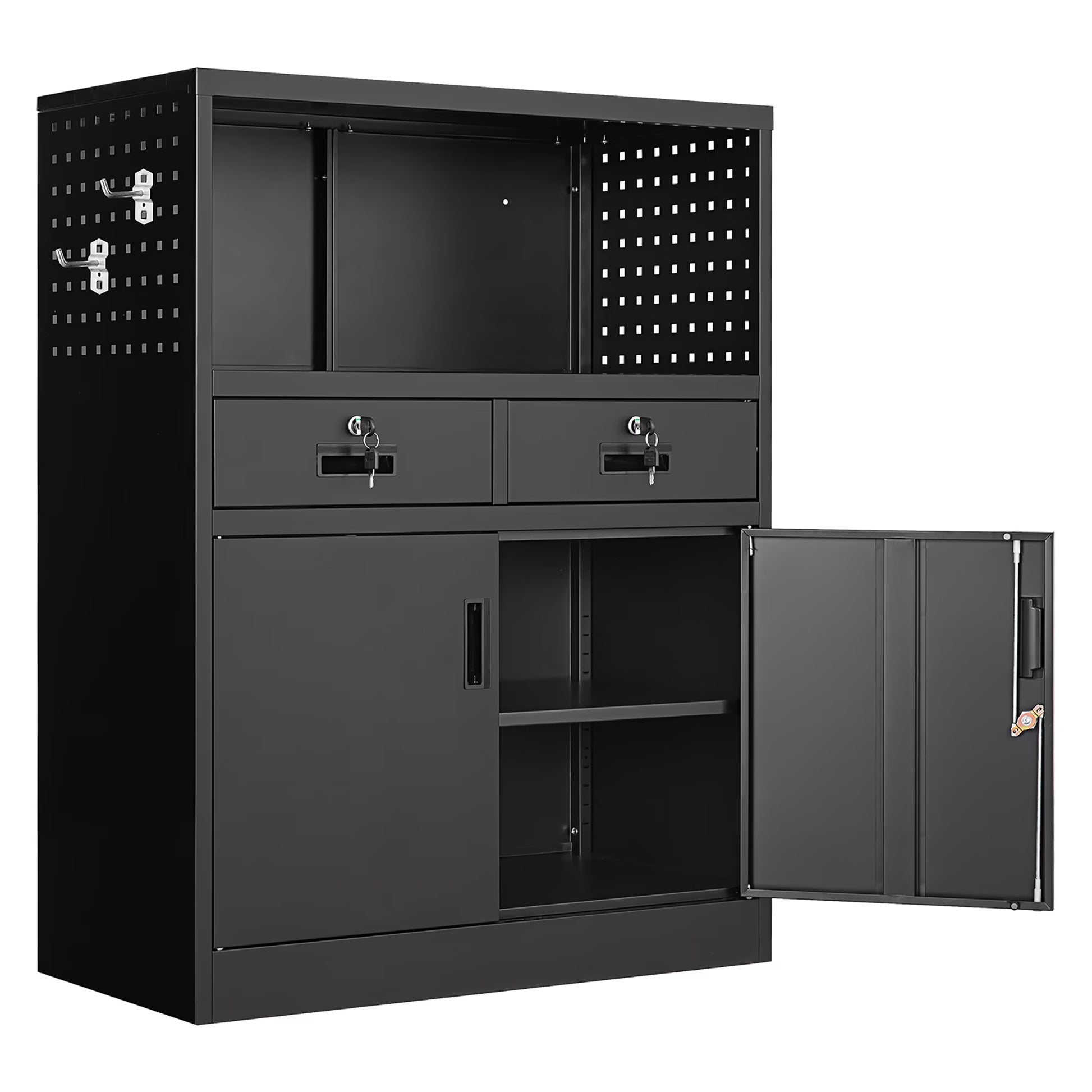 Fesbos Locking Cabinet with 2 Drawers, Metal Storage Cabinet with Locking Doors and Shelves - 41.3" Steel Lockable Storage Cabinet, Metal Cabinet for Home Office, Garage