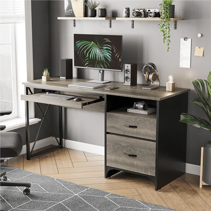 Bestier 55 inch Computer Desk with Storage Drawers & Keyboard Tray & File Drawer Home Office Desk Grey