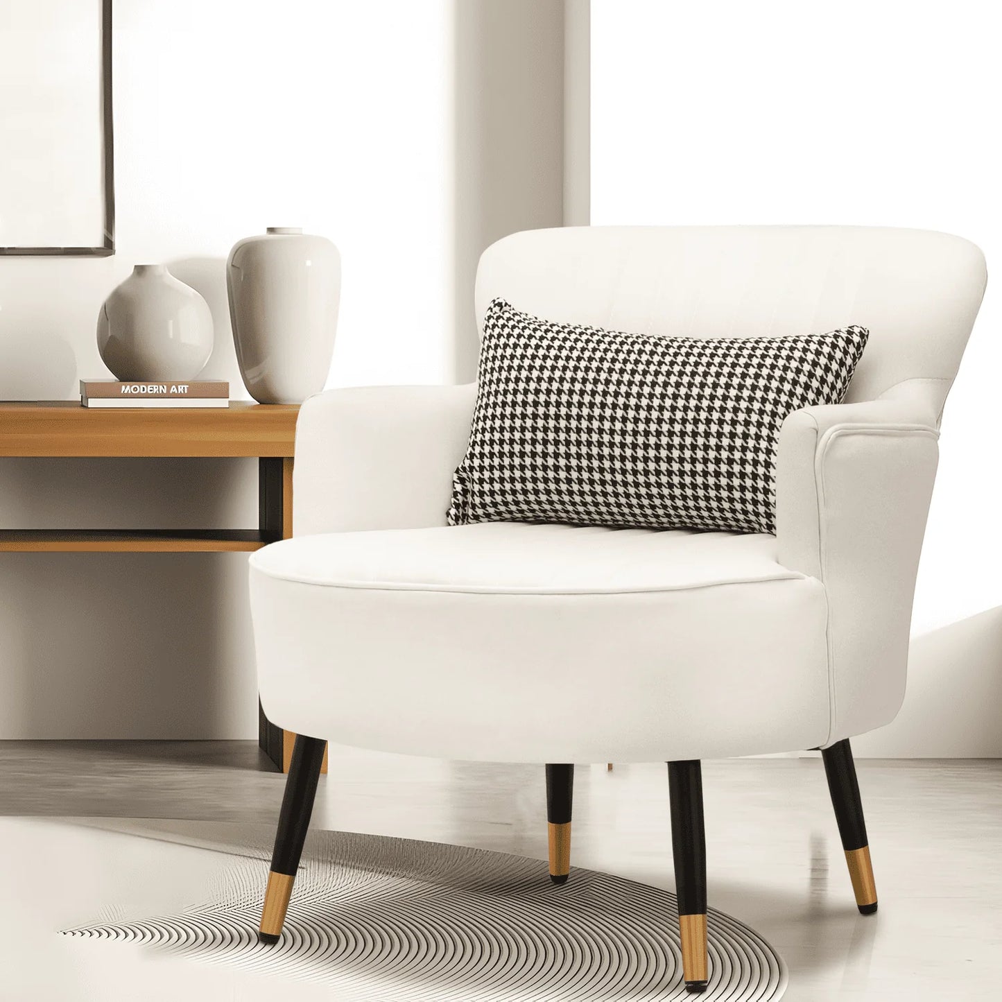 Magshion Accent Chair, Modern Armchair with Wing Back and Cushion, Soft Padded Single Sofa Seat for Living Room/Home Office/Bedroom, White