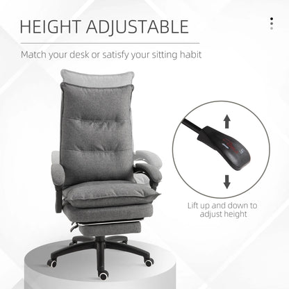 Office Chair Vinsetto 360° Swivel Executive Home Office Chair Adjustable Height Linen Style Fabric Recliner with Retractable Footrest and Double Padding, Grey,Ergonomic Office Chair