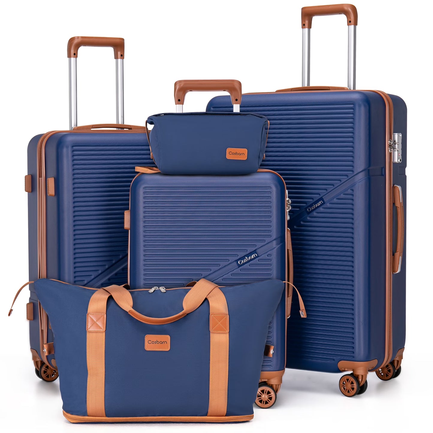 Cosbarn 5 Piece Luggage Sets ABS Hardshell Lightweight Suitcases Sets with TSA Lock Durable Spinner Wheels