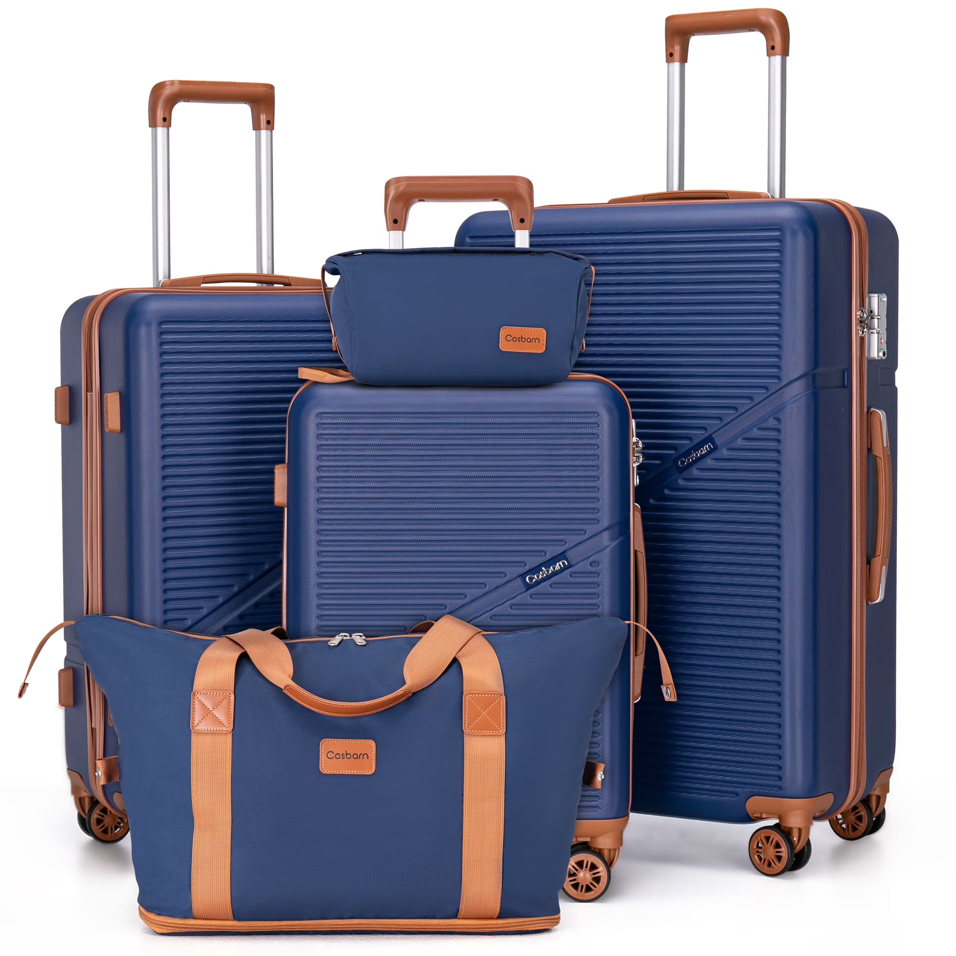 Cosbarn 5 Piece Luggage Sets ABS Hardshell Lightweight Suitcases Sets with TSA Lock Durable Spinner Wheels