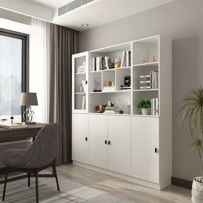 Modern Versatile Storage Cabinet Set, White 5-Door Bookcase Display Storage Organizer for Home Office Bedroom Living Room, 62.9"x12.2"x70.9"