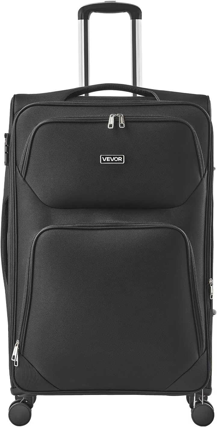 Softside Expandable Luggage with Spinner Wheels, 28-Inch Softside Checked Large Luggage, Lightweight Checked Suitcase with Expandable Zippered Pocket and TSA Lock, Black