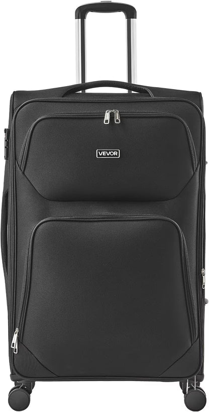 Softside Expandable Luggage with Spinner Wheels, 28-Inch Softside Checked Large Luggage, Lightweight Checked Suitcase with Expandable Zippered Pocket and TSA Lock, Black