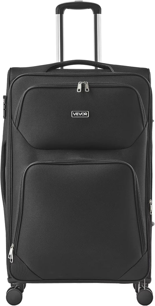 Softside Expandable Luggage with Spinner Wheels, 28-Inch Softside Checked Large Luggage, Lightweight Checked Suitcase with Expandable Zippered Pocket and TSA Lock, Black