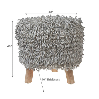 Maison Concepts Long Sag Handwoven Pouf Wooden Stand Light Grey (Multi) 40" X 40" X 40"