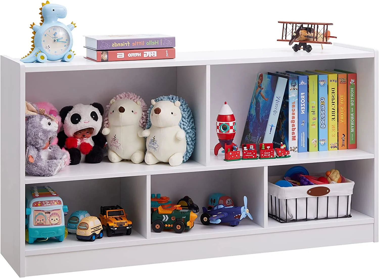 Toy Organizers and Storage, 5-Section Kids Bookshelf for Organizing Books Toys, School Classroom Wooden Storage Cabinet for Children's Room, Playroom, Nursery