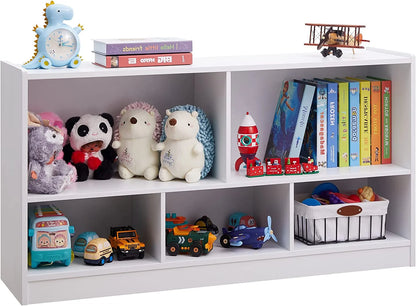 Toy Organizers and Storage, 5-Section Kids Bookshelf for Organizing Books Toys, School Classroom Wooden Storage Cabinet for Children's Room, Playroom, Nursery