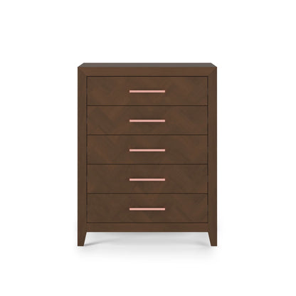 Child Craft Kieran 39" Interlocking 5-Drawer Chest for Nursery or Bedroom, Anti-Tip Kit, Herringbone Design, Crescent Gray