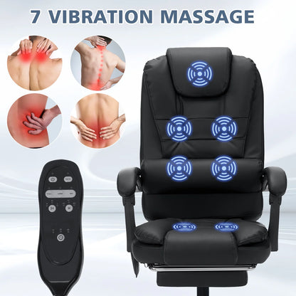 Hoffree Executive Office Chair Massage High Back Leather Office Chair with Footrest Reclining Computer Desk Chair Lumbar Back Support Swivel Rolling for Home Office Black