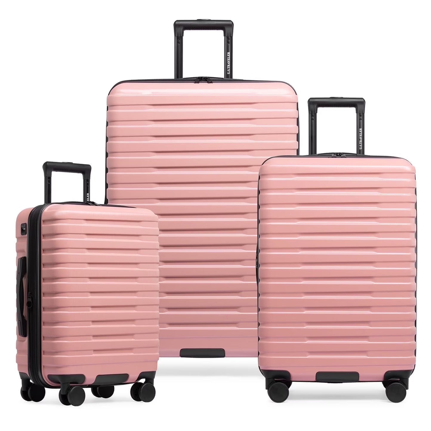 U.S. Traveler Boren Hardside Rugged Spinner Luggage Set w/USB Port, Navy, 3-Piece (22/26/30)