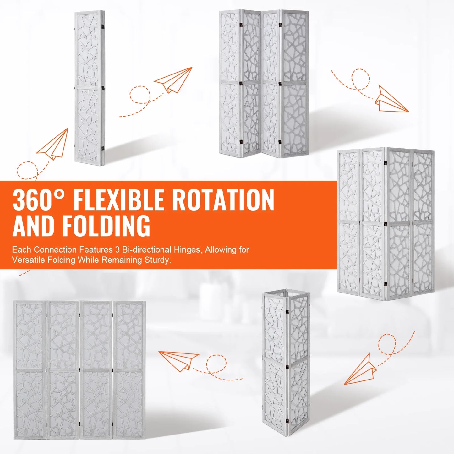 KFFKFF 4-Panel Room Divider, 66.9" Foldable Wood Panel Screen, Decorative Screen for Space Division in Homes, Offices, Restaurants & Bedrooms