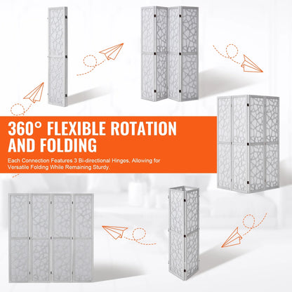 KFFKFF 4-Panel Room Divider, 66.9" Foldable Wood Panel Screen, Decorative Screen for Space Division in Homes, Offices, Restaurants & Bedrooms