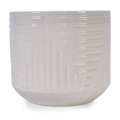 Modern Ceramic Flowerpot with Drainage Hole - Frost/Heat Resistant All-Weather Planter for Patio, Garden & Windowsill - White Glossy Finish, Ready-to-Use