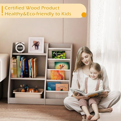 Hironpal Small 3 Tier Kids Bookshelf with 4 Layer Sling Adjustable Book Display Shelf for Nursery Playroom Kids Baby Bedroom
