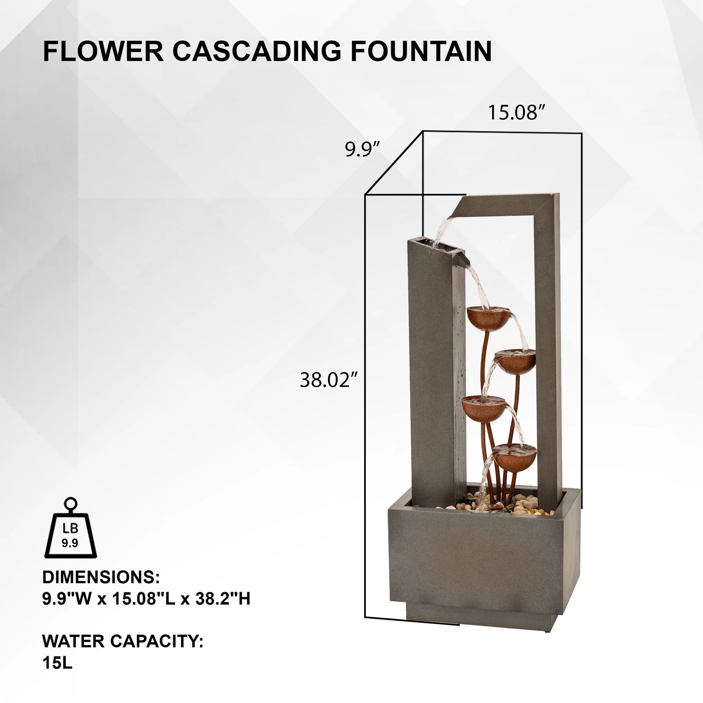 XBrand Metal Sculptural Multi-tiered Flower Water Fountain, Gray and Bronze, 38" Tall