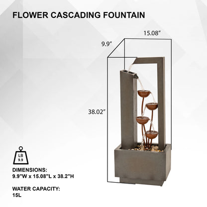 XBrand Metal Sculptural Multi-tiered Flower Water Fountain, Gray and Bronze, 38" Tall