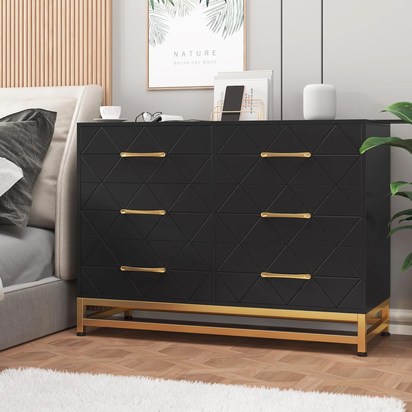 NEILA 6 Drawer Dresser, White Wood Dresser for Closet, TV Stand, Morden Chest of Drawers for Bedroom, Living Room, Hallway, Nursery