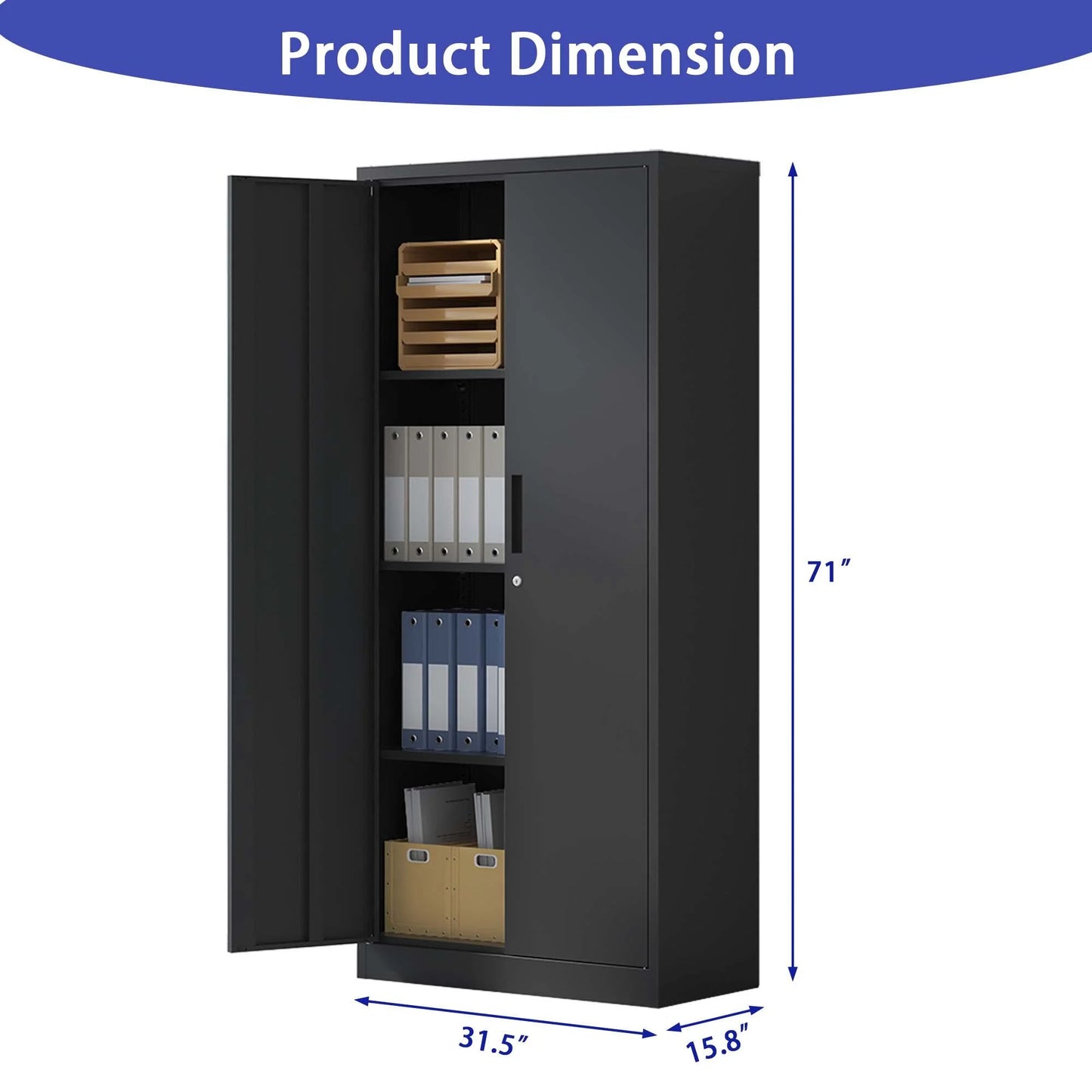DUOSONG 71"H Metal Garage Storage Cabinet, Black Tool Steel Locking Cabinet With Doors And 3 Shelves, Tall Cabinets For Garage Storage Systems Lockable File Cabinet For Home Office, Classroom/Pantry