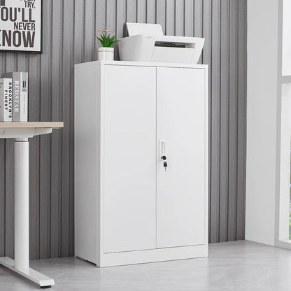 Metal Storage Cabinet, Folding Filing Storage Cabinet with Locking Doors and 2 Adjustable Shelves, Freestanding Steel Storage Cabinet for Home Office School Garage, White