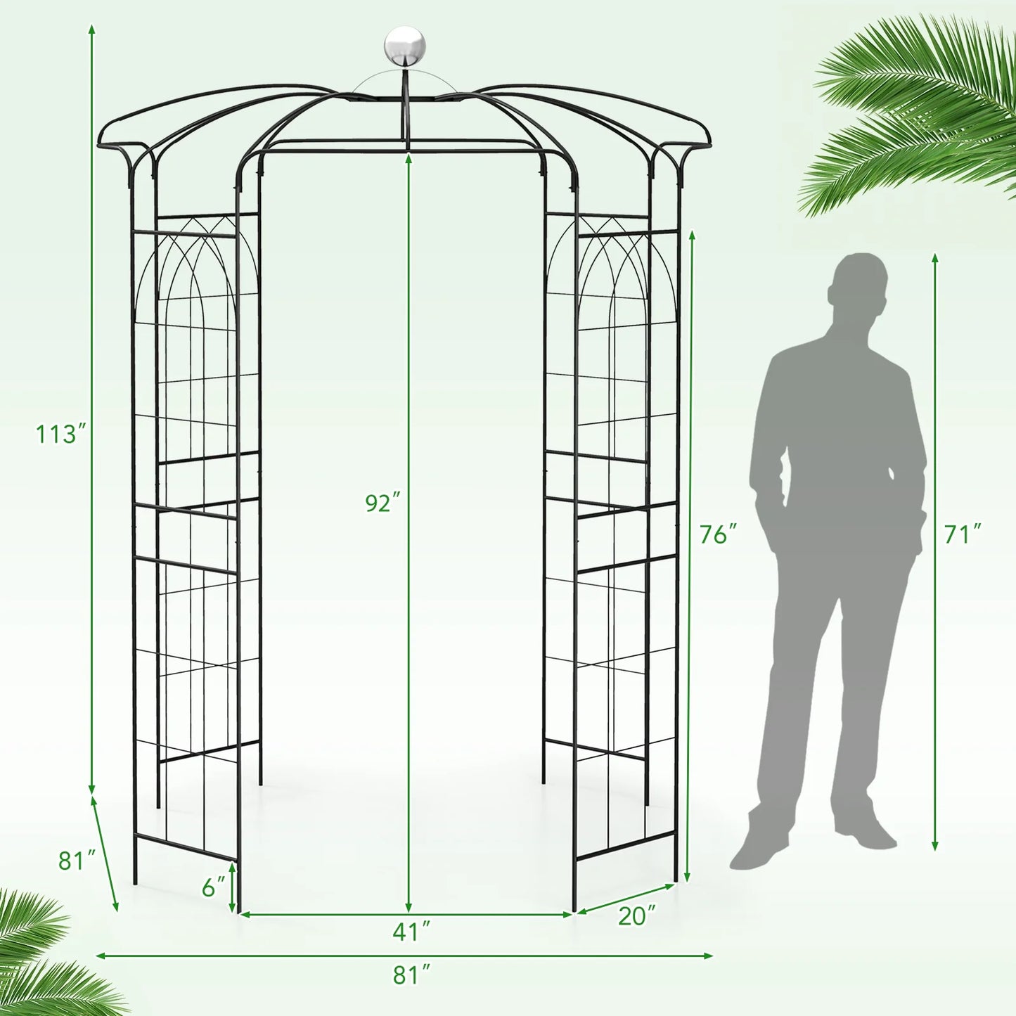 Topbuy Birdcage Shape Garden Arch 9.4 x 6.8FT Heavy Duty Arch Trellis with Hanging Hook for Climbing Plants
