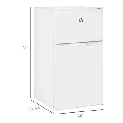 Harper & Bright Designs Double Door Mini Fridge with Freezer, 3.2 Cu.Ft Compact Refrigerator with Adjustable Shelf, Adjustable Thermostat and Reversible Door for Bedroom, Dorm, Home Office, White