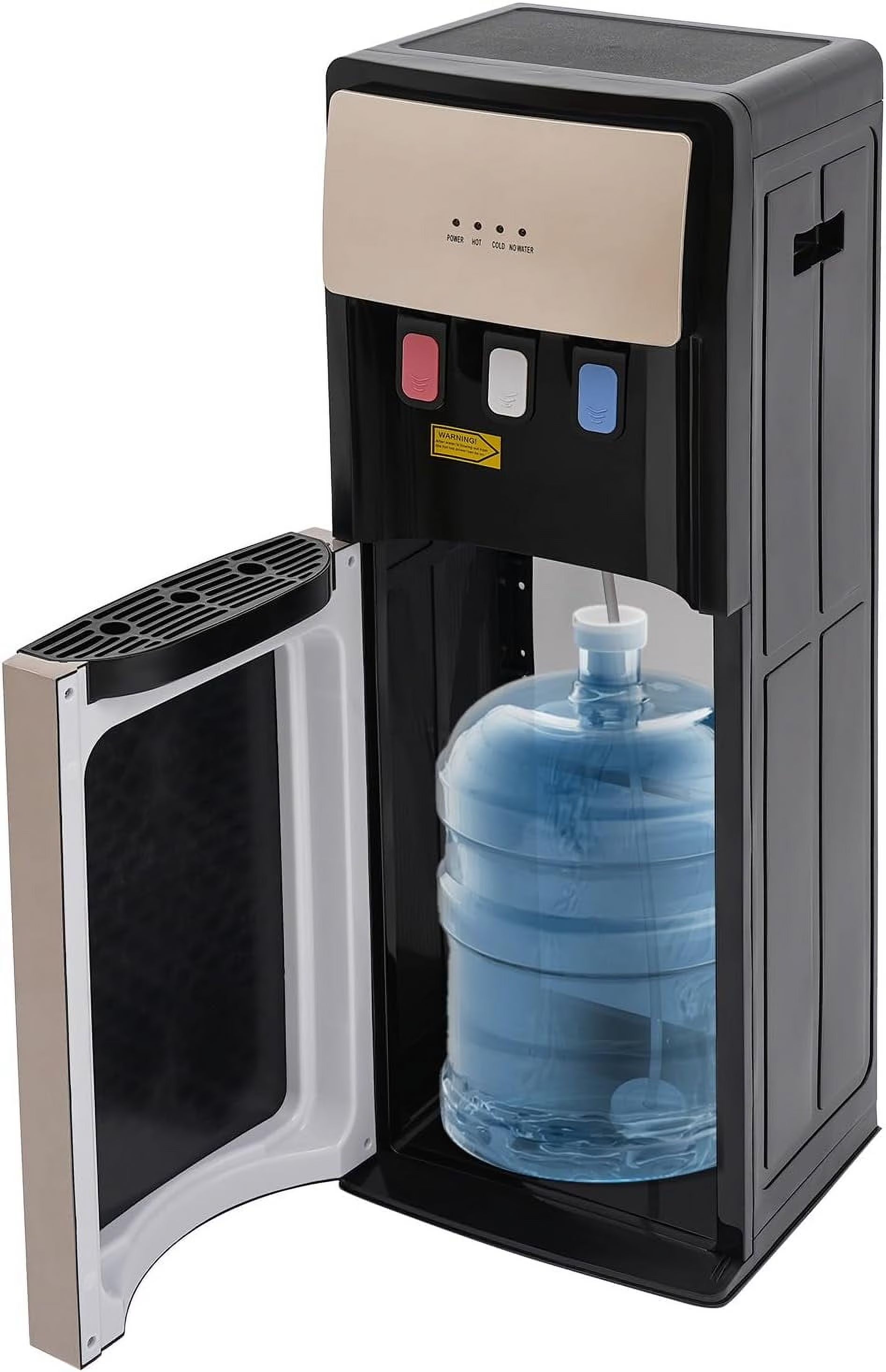 Bottom Loading Water Cooler Dispenser, Storage Cabinet Drinking Fountain Hot & Cold Standing Water Dispenser with Anti-Scalding Design Safety Lock for Home Office (Silver Grey)