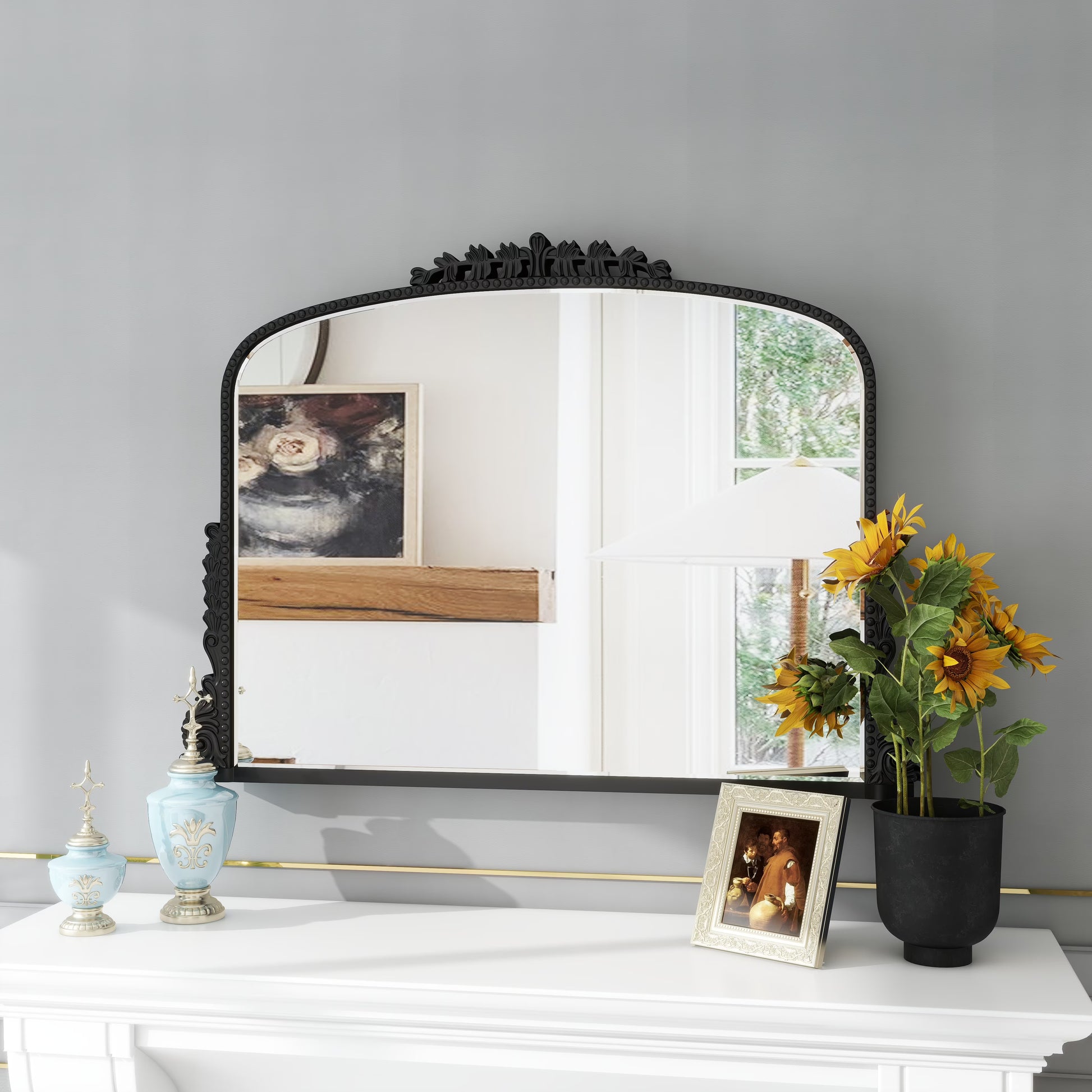 Shyfoy Large Arch Wall Mirror Ornate Mirror for Living Room Decor Anqitue Gold Decorative Mirrors for Wall 36" x 23"