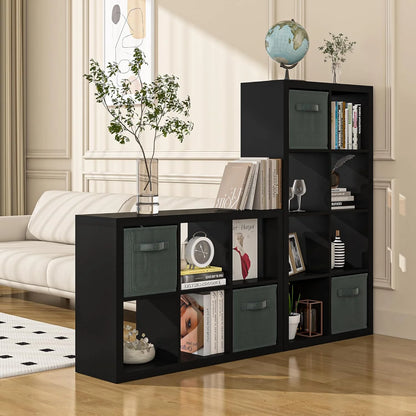 GHooa Bookshelf with Storage Bin, 4-Cube Storage Organizer, Modern Wood Open Bookcase, Multifunctional Display Shelf for Living Room, Bedroom, Home Office-4 Cube-Classic Oak