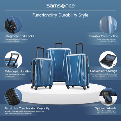 Pre-Owned Samsonite DLX Spinner 3pc Carry-On, Medium & Large Luggage Set, Lagoon