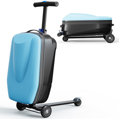 TABU Scooter Luggage for Kids & Adults, Carry on Luggage with Wheels for Kids Ages 6-15,Blue
