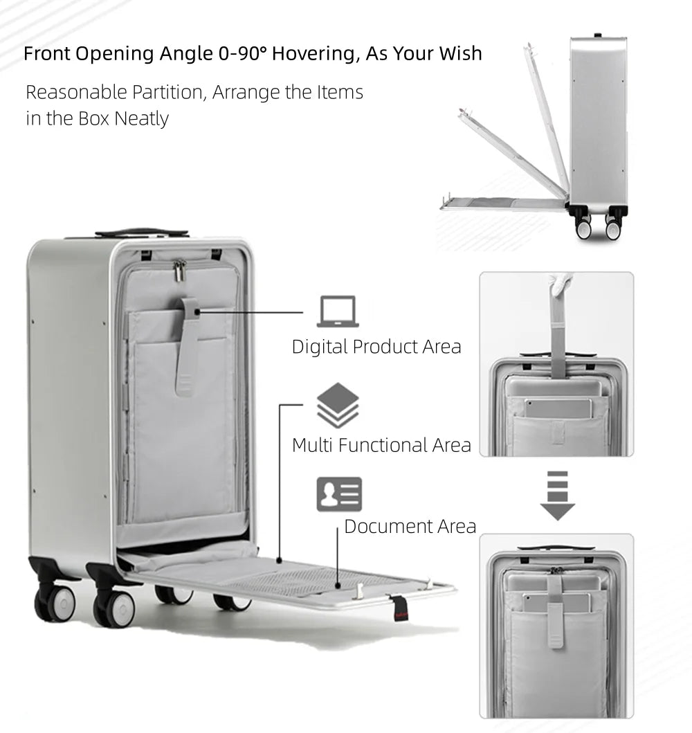 All Aluminum Magnesium Alloy Hardside Carry on Luggage Airline Approved, Zipperless Metal Hardshell Suitcases with Spinner Wheels, Checked Metal Rolling Luggage for Travel, Business