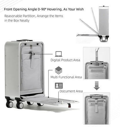All Aluminum Magnesium Alloy Hardside Carry on Luggage Airline Approved, Zipperless Metal Hardshell Suitcases with Spinner Wheels, Checked Metal Rolling Luggage for Travel, Business